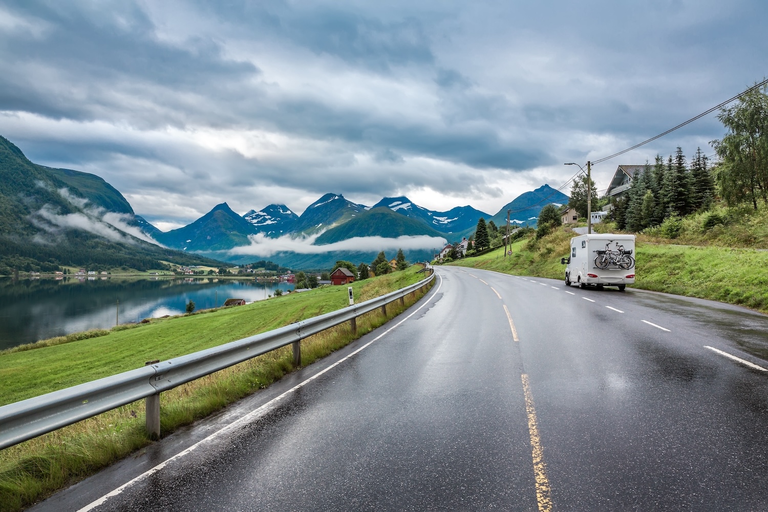 Caravan car travels on the highway.